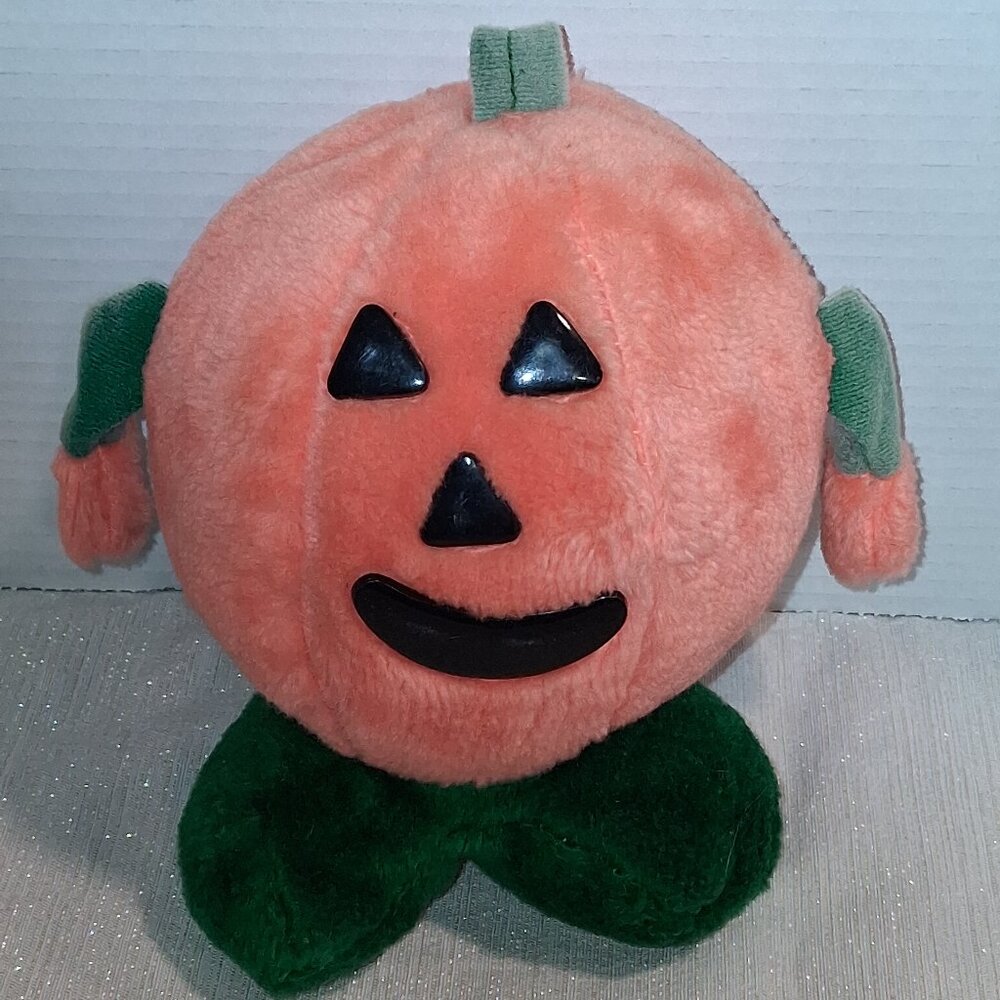 Vintage Superior Jack O Lantern Pumpkin 1970s Halloween Plush Toy Made in Korea